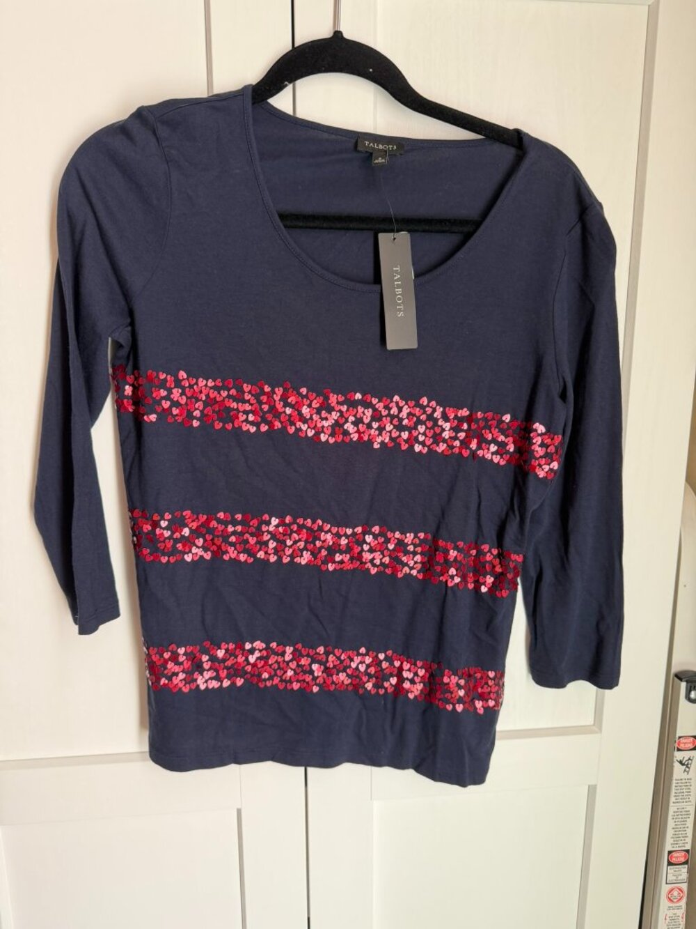 Talbots NWT Heart Sequin Stripe Top, Small